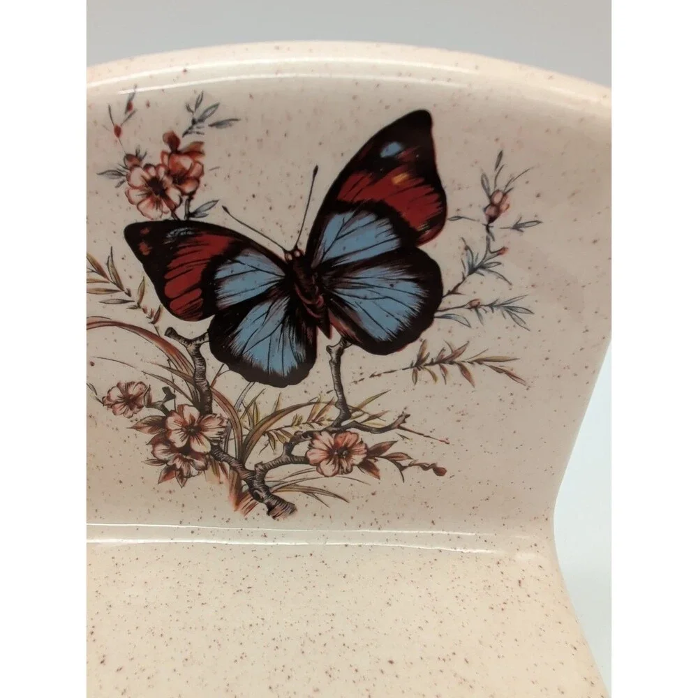 Vtg Holland Mold Butterfly Bookends Speckled Waterslide Signed Susan '78